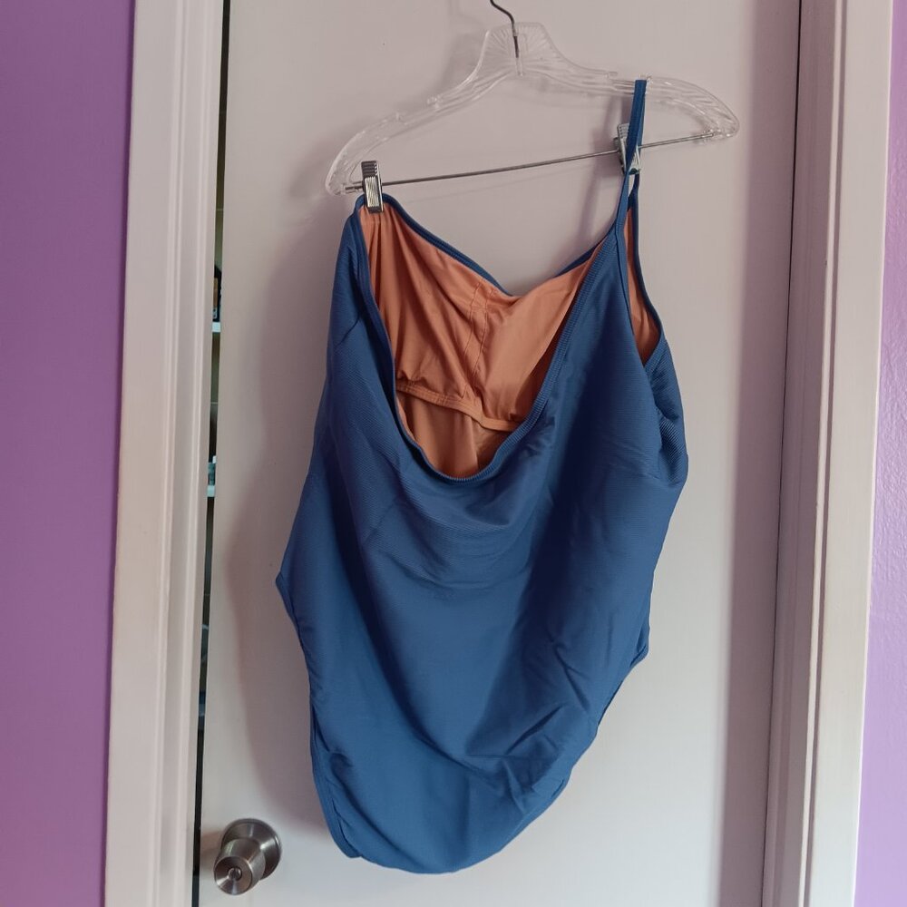 J Crew Women's Ribbed One Strap One Piece Blue Size 20 Swimsuit NWT - Picture 4 of 6